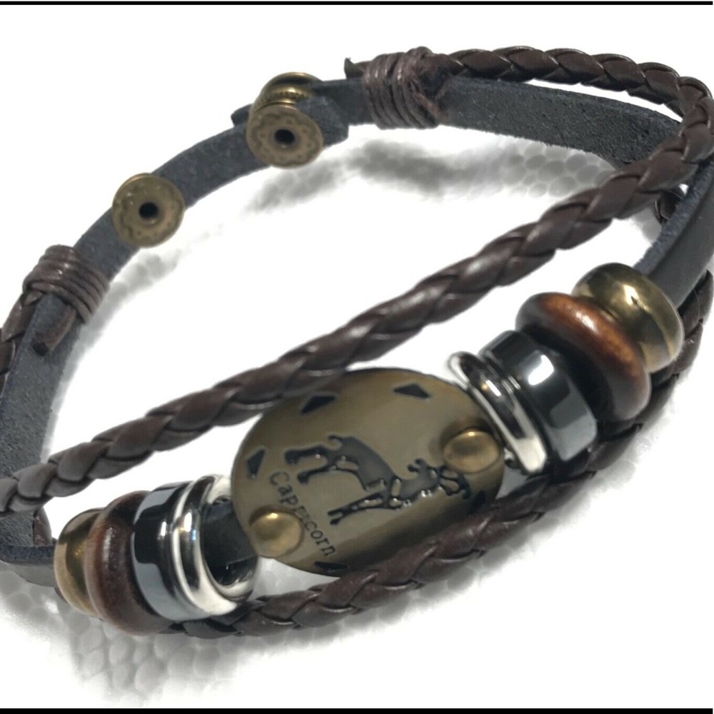 Leather bracelet Capricorn Zodiac with charms